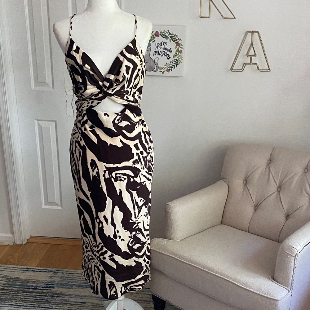 Nine West Brown and White Midi Dress